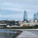 Вид на город Баку с Каспийской Набережной. Азербайджан