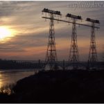 Мост Преображенского и восход над Днепром в Запорожье